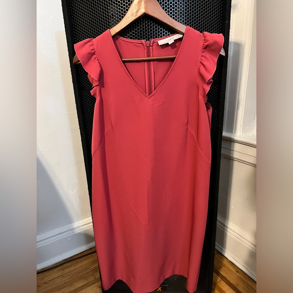 LOFT Coral Ruffle Sleeve Dress